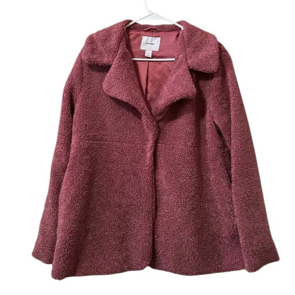 Old Navy Women Size Medium Jacket Teddy Sherpa Fleece Buttons Winter Preppy City
